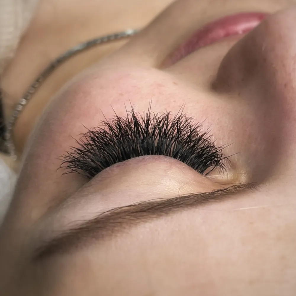 A finished Signature Volume lash set, seen from above
